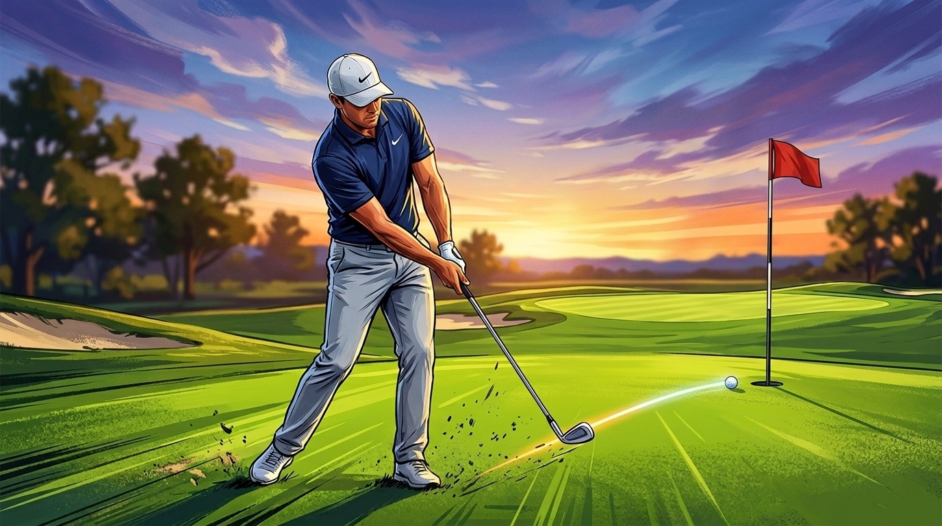 PGA golfer executing clean bump and run chip shot