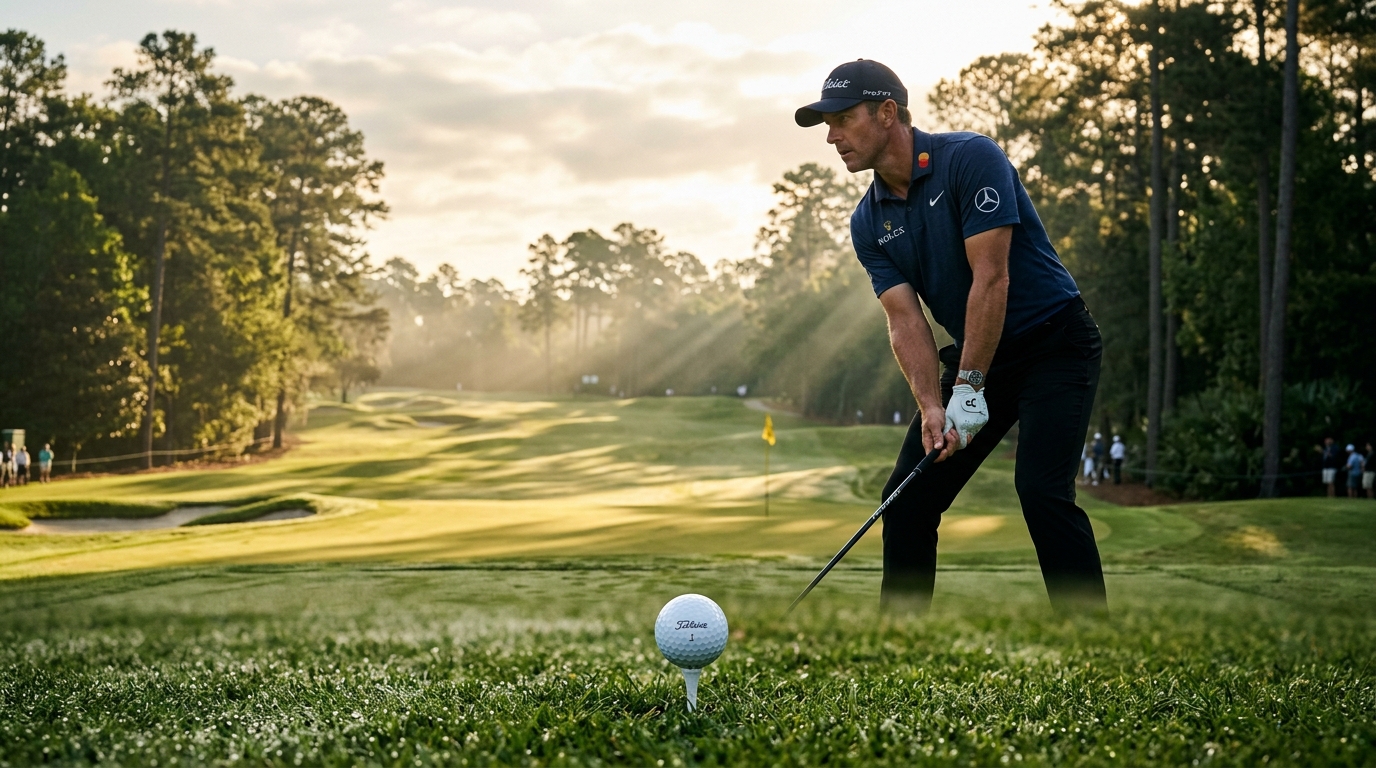 PGA golfer visualizing fairway shot in deep concentration and hyper focus